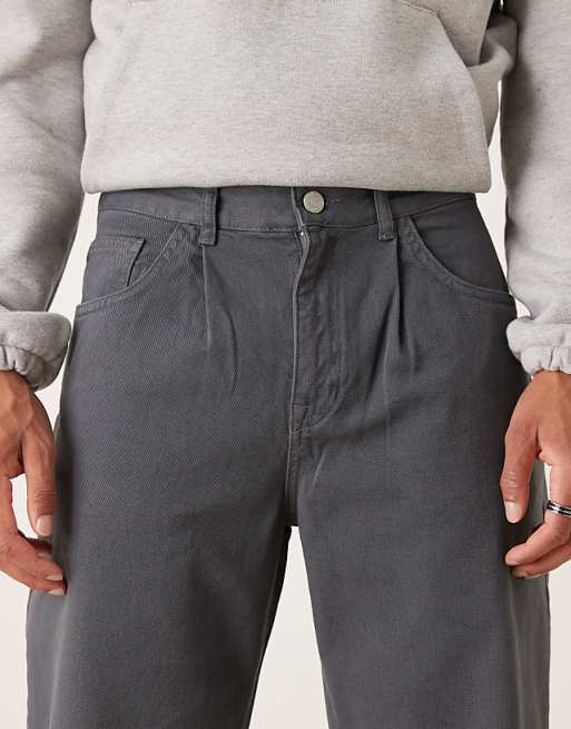 ASOS DESIGN Baggy Trousers In Charcoal With Pleats