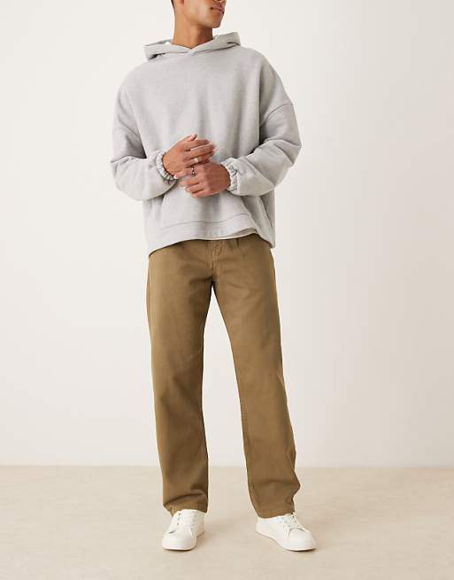ASOS DESIGN Baggy Trousers In Khaki With Pleats