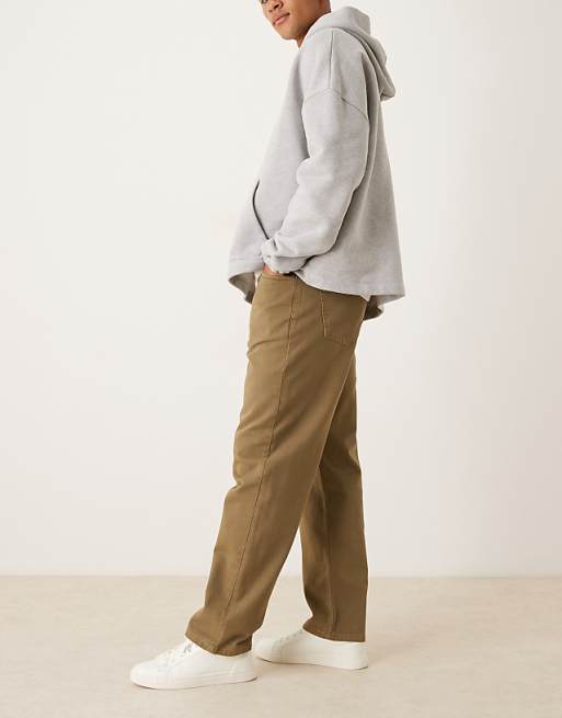 ASOS DESIGN Baggy Trousers In Khaki With Pleats