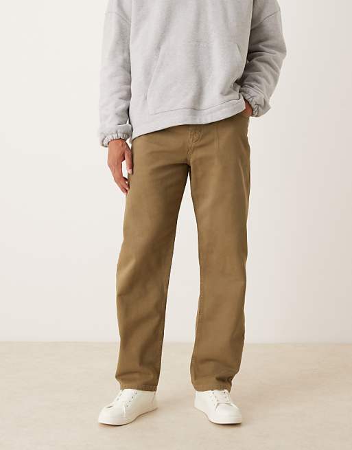ASOS DESIGN baggy trousers in khaki with pleats