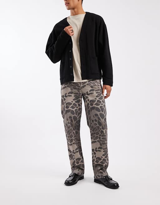 ASOS DESIGN Baggy Trousers In Snow Leopard Print