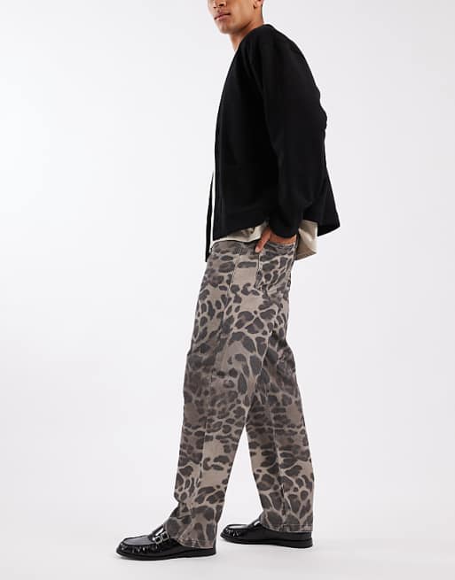 ASOS DESIGN Baggy Trousers In Snow Leopard Print