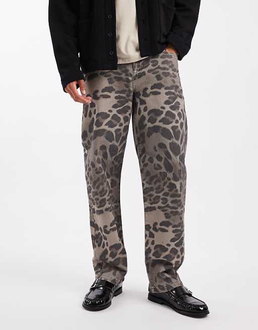 ASOS DESIGN baggy trousers in snow leopard print