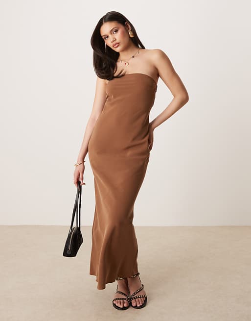 ASOS DESIGN bandeau maxi dress in chocolate
