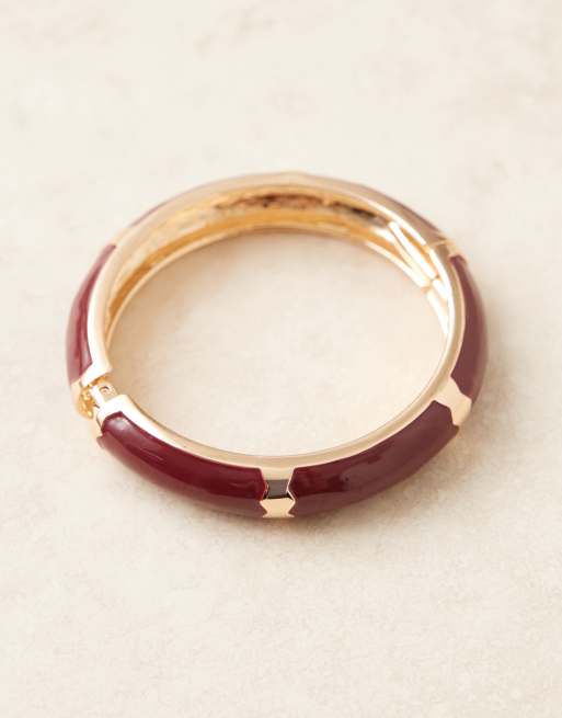 ASOS DESIGN Bangle With Burgundy Enamel In Gold Tone