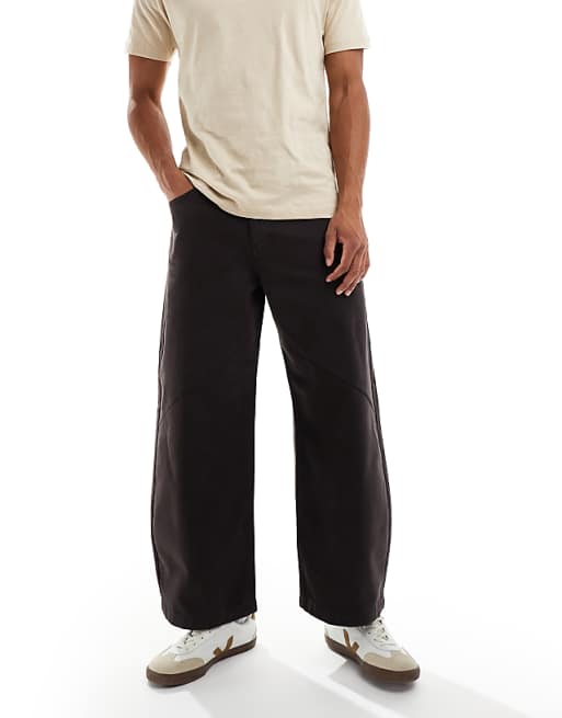 ASOS DESIGN Barrel Trousers In Brown With Seam Detail