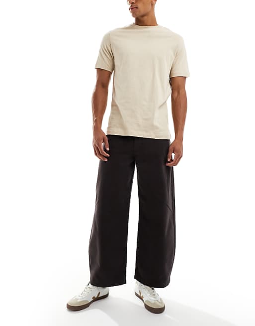 ASOS DESIGN Barrel Trousers In Brown With Seam Detail