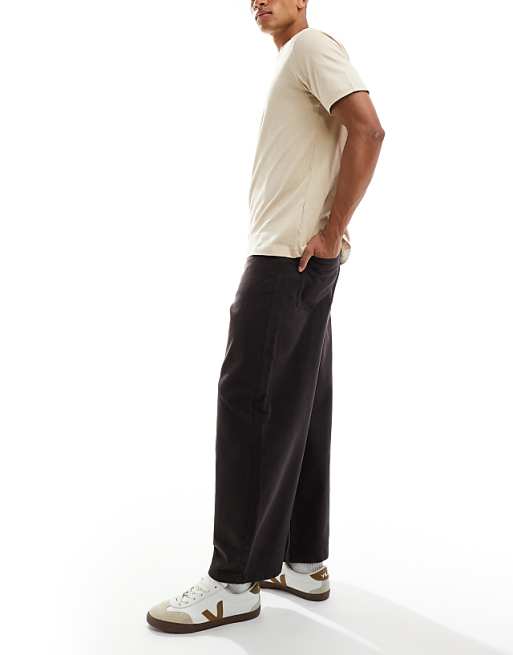ASOS DESIGN barrel trousers in brown with seam detail