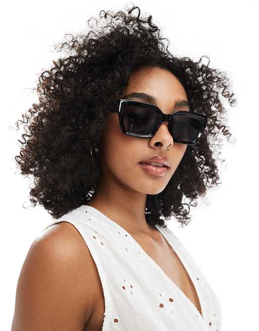 ASOS DESIGN bevel square sunglasses in black