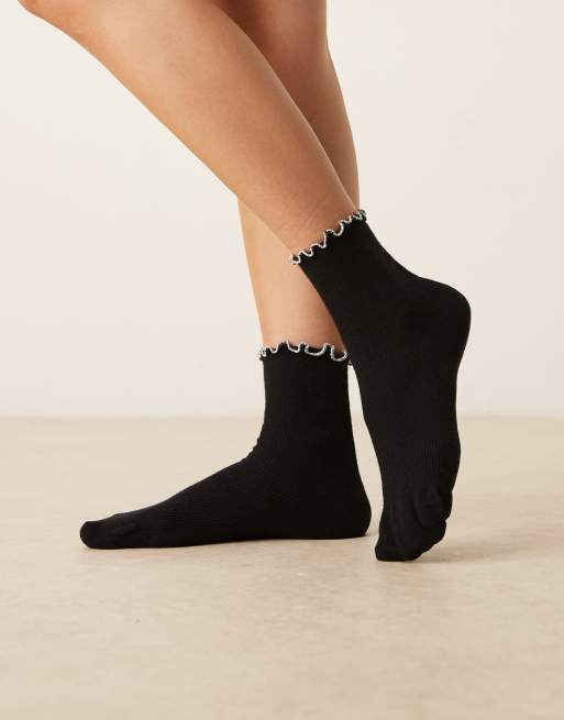ASOS DESIGN Black Socks With Silver Glitter Frill