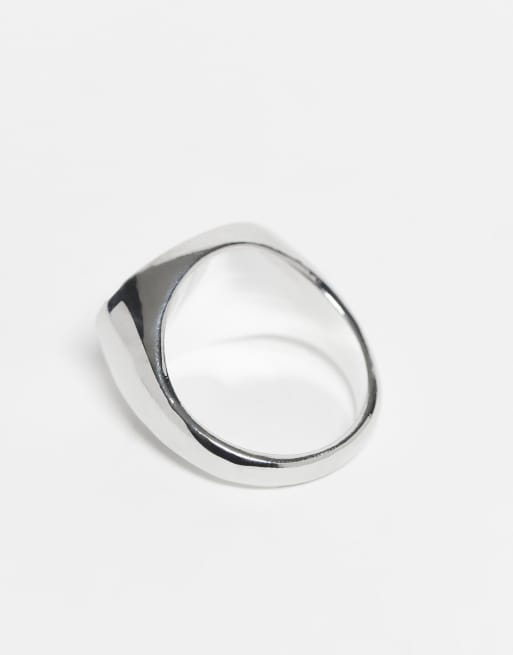 ASOS DESIGN Blue Jade Semi-precious Oval Stone Signet Ring In Silver Tone