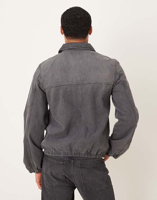 ASOS DESIGN Bomber Style Denim Jacket In Heavy Grey Wash