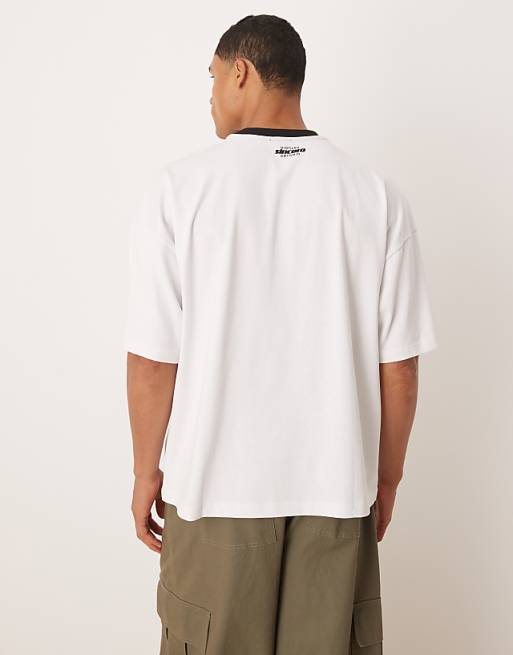ASOS DESIGN Boxy 220gsm T-shirt With Piping And Print In White