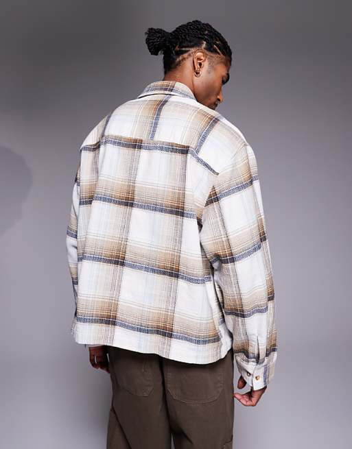 ASOS DESIGN Boxy Checked Overshirt In Beige