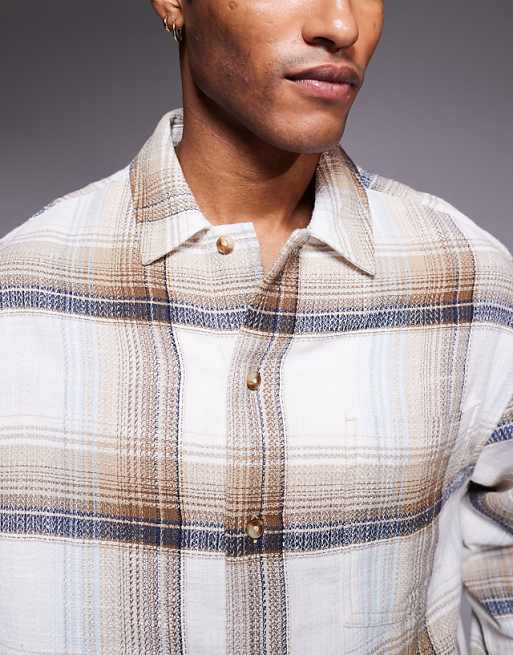 ASOS DESIGN Boxy Checked Overshirt In Beige
