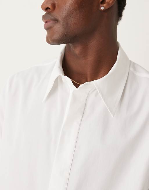 ASOS DESIGN Boxy Cropped 70s Collar Poplin Shirt In White