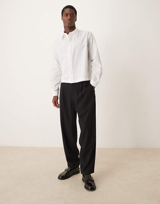 ASOS DESIGN Boxy Cropped 70s Collar Poplin Shirt In White
