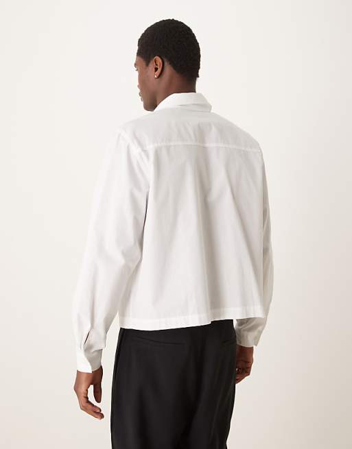 ASOS DESIGN Boxy Cropped 70s Collar Poplin Shirt In White