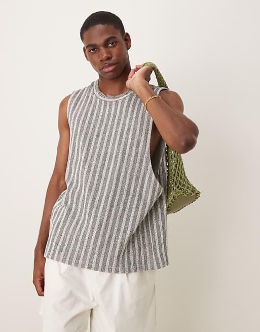 ASOS DESIGN Boxy Fit Tank In Loopback Stripe
