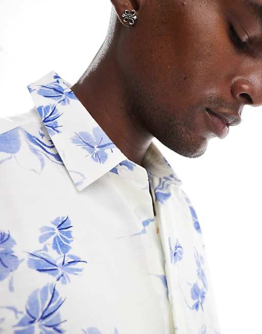ASOS DESIGN Boxy Half Sleeve Regular Shirt With Flower Print In White