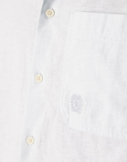 ASOS DESIGN Boxy Linen Blend Shirt With Tonal Chest Embroidery In Blue