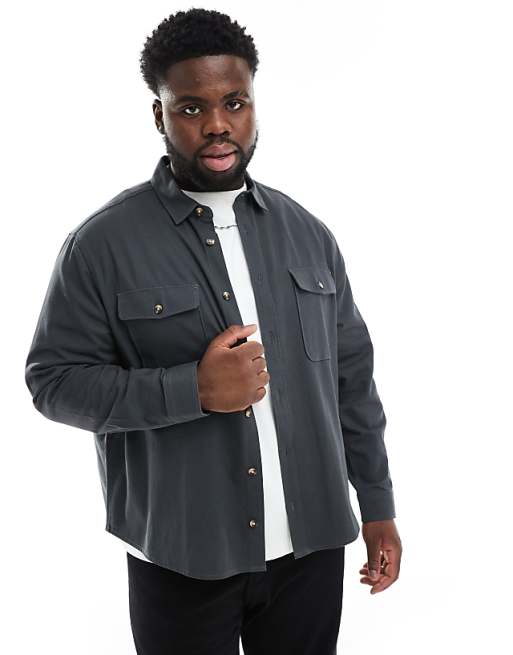 ASOS DESIGN Boxy Overshirt In Dark Grey