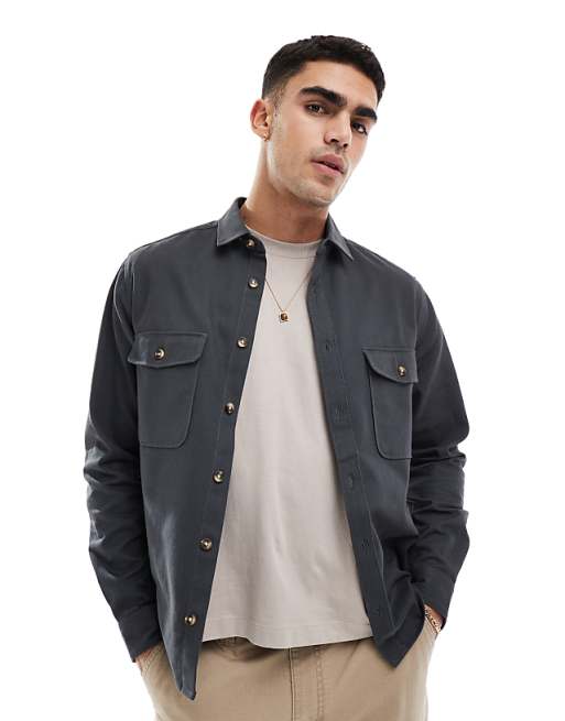 ASOS DESIGN boxy overshirt in dark grey