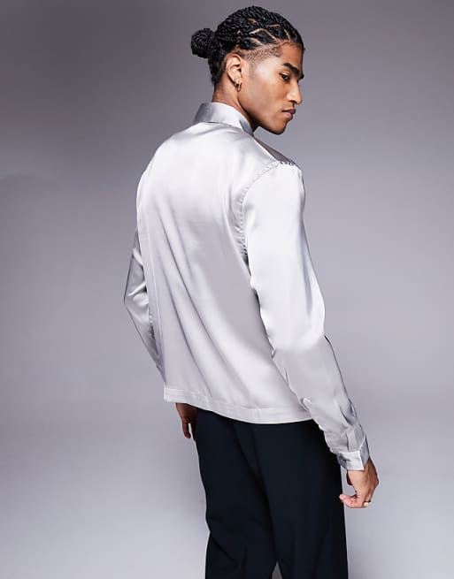 ASOS DESIGN Boxy Overshirt With Patch Pockets And Zip In Grey