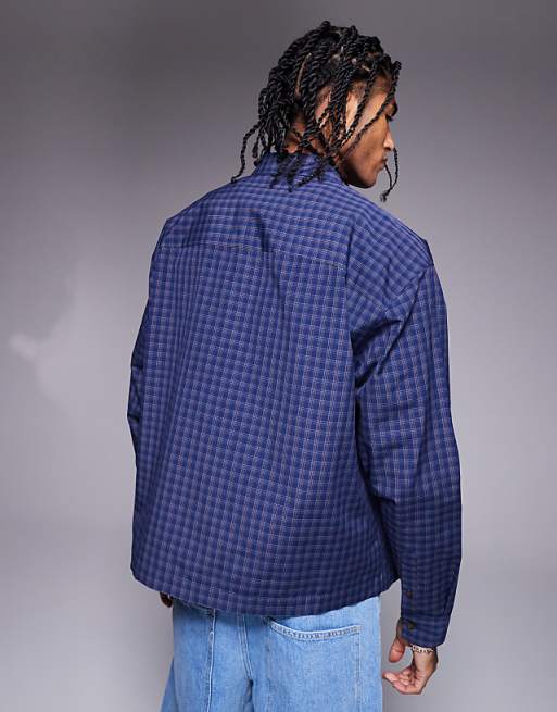 ASOS DESIGN Boxy Oversized Check Shirt In Navy
