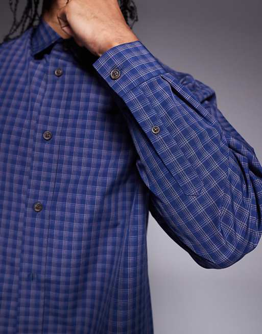 ASOS DESIGN Boxy Oversized Check Shirt In Navy
