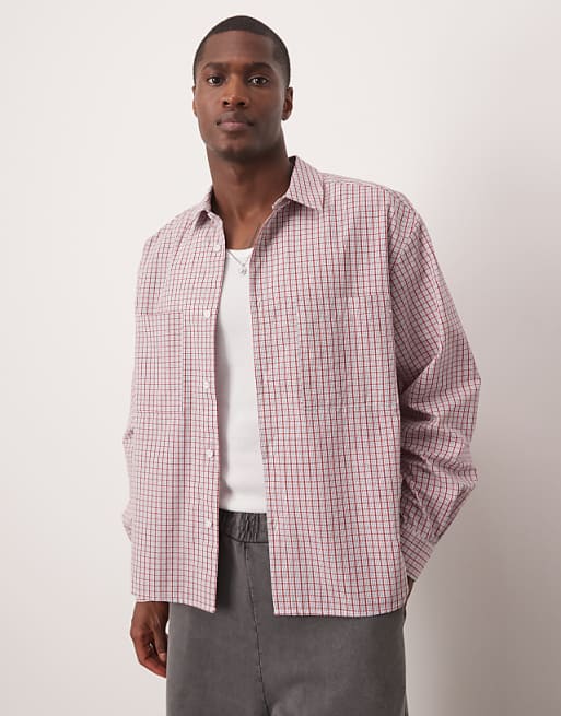 ASOS DESIGN boxy oversized check shirt in red