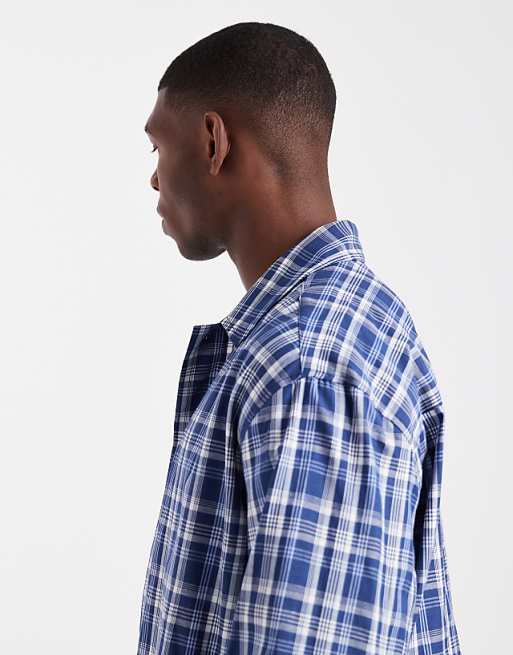 ASOS DESIGN Boxy Oversized Check Shirt With Embroidery In Blue