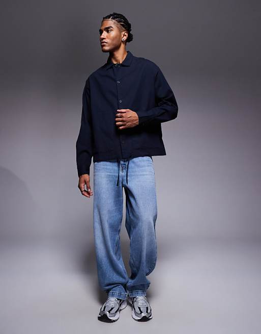 ASOS DESIGN Boxy Oversized Cord Shirt In Navy