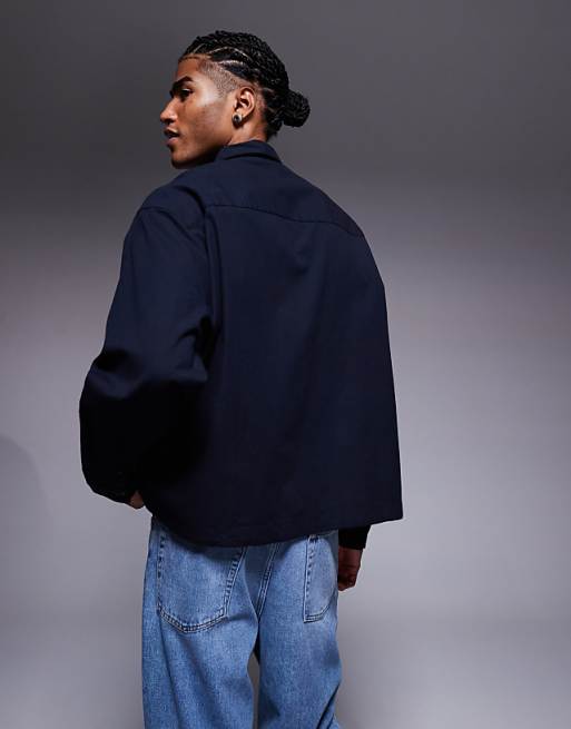 ASOS DESIGN Boxy Oversized Cord Shirt In Navy