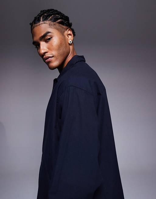 ASOS DESIGN Boxy Oversized Cord Shirt In Navy