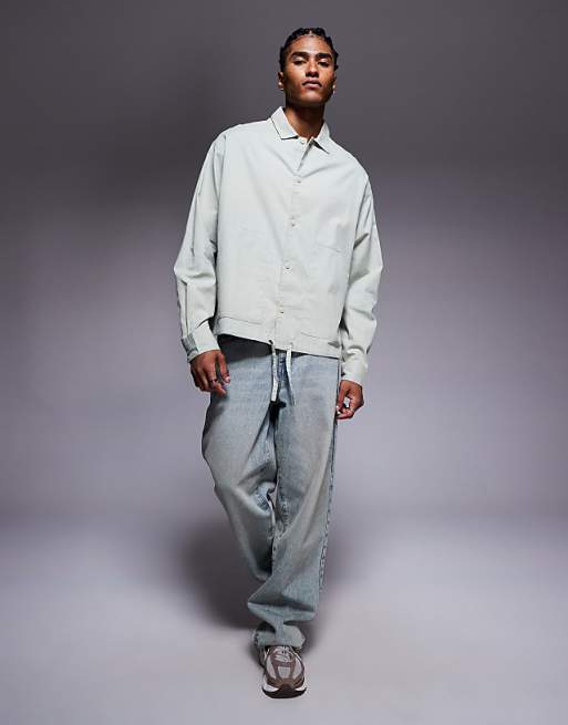 ASOS DESIGN Boxy Oversized Cord Shirt In Sage Green