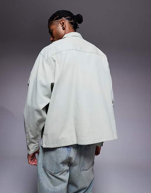 ASOS DESIGN Boxy Oversized Cord Shirt In Sage Green
