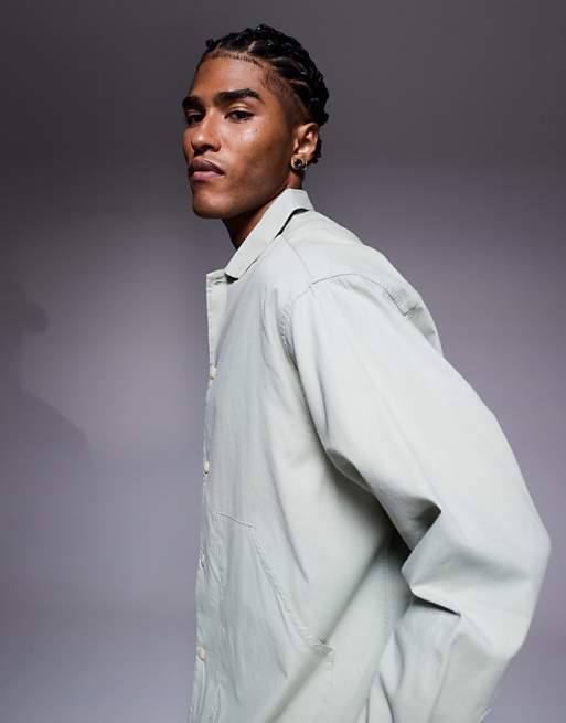 ASOS DESIGN Boxy Oversized Cord Shirt In Sage Green