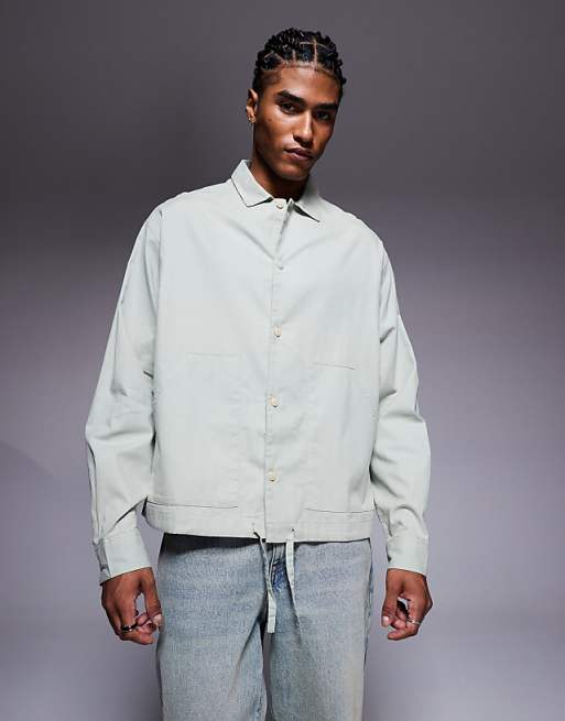 ASOS DESIGN boxy oversized cord shirt in sage green