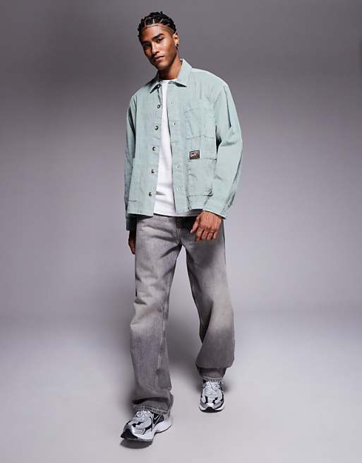 ASOS DESIGN Boxy Oversized Cord Shirt With Badge Detail In Green