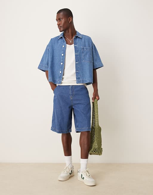 ASOS DESIGN Boxy Oversized Denim Shirt In Mid Wash