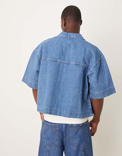 ASOS DESIGN Boxy Oversized Denim Shirt In Mid Wash