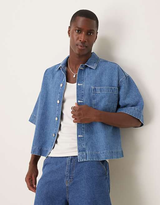 ASOS DESIGN boxy oversized denim shirt in mid wash