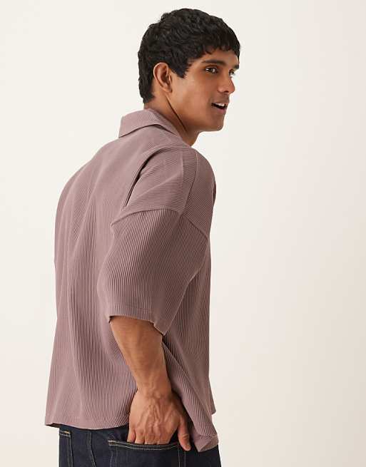 ASOS DESIGN Boxy Oversized Drop Shoulder Plisse Polo In Washed Purple