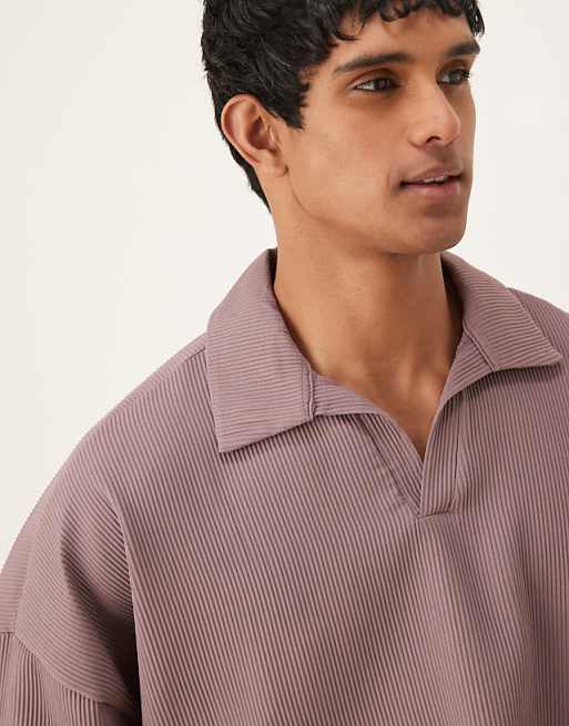 ASOS DESIGN Boxy Oversized Drop Shoulder Plisse Polo In Washed Purple