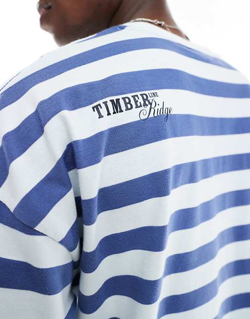 ASOS DESIGN Boxy Oversized Dropped Shoulder Striped T-shirt With Back Print In Blue And White