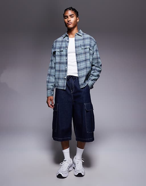 ASOS DESIGN Boxy Oversized Flannel Check Shirt In Blue