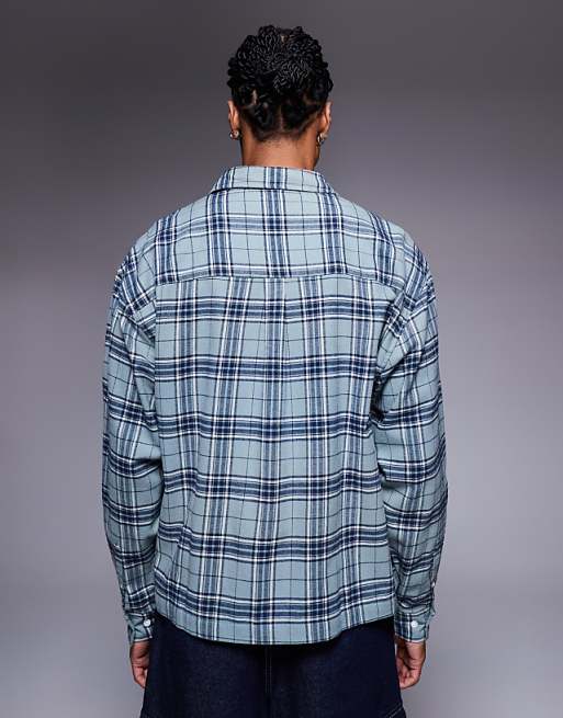 ASOS DESIGN Boxy Oversized Flannel Check Shirt In Blue