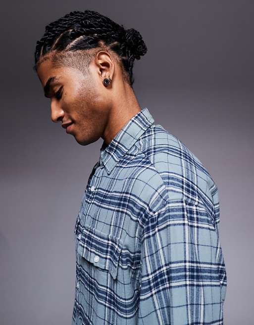 ASOS DESIGN Boxy Oversized Flannel Check Shirt In Blue