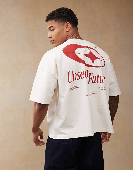 ASOS DESIGN Boxy Oversized Heavyweight Dropped Shoulder T-shirt With Back Print In Cream
